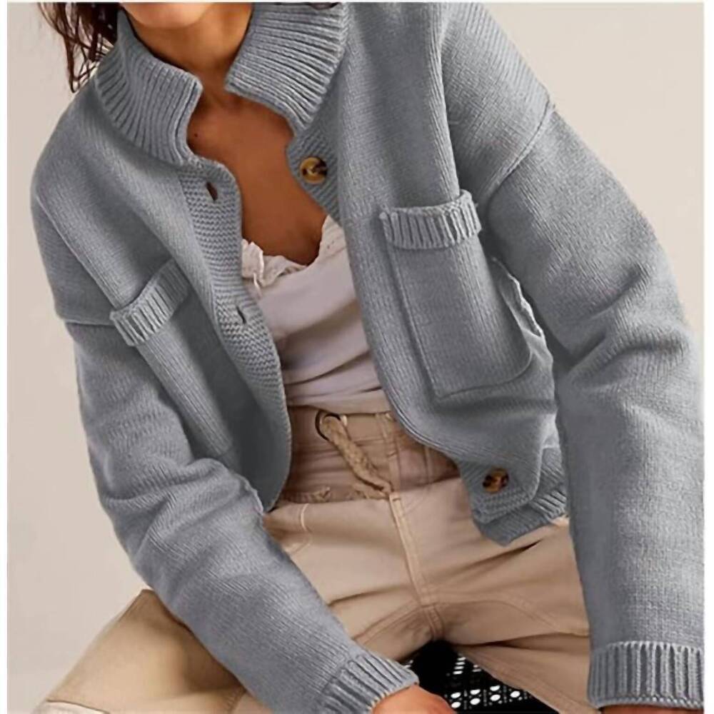 NEW DIPPED SHOP stand collar button cardigan in grey
